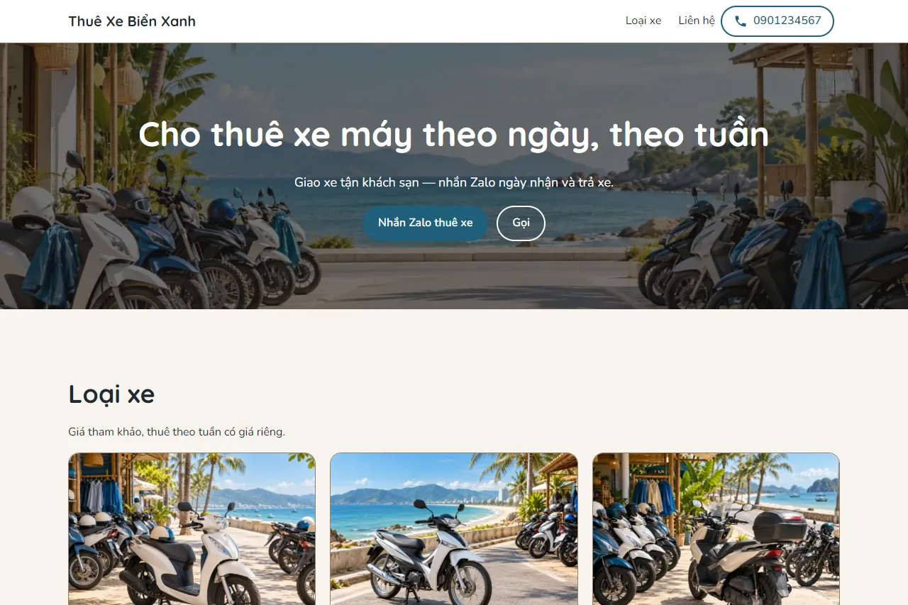 Mẫu Cho thuê xe máy trên máy tính