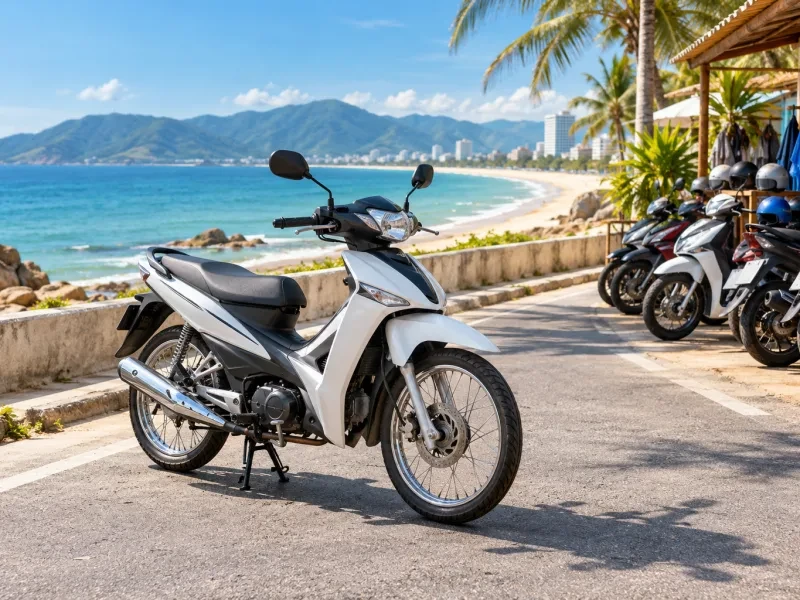 Xe số đỗ trên đường ven biển