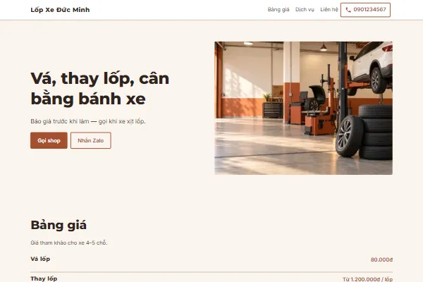 Mẫu Shop lốp ô tô