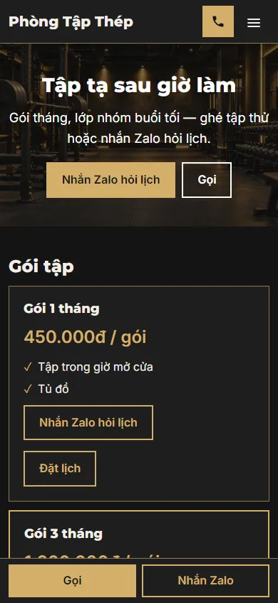 Mẫu Phòng tập tạ trên điện thoại