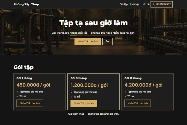 Mẫu Phòng tập tạ