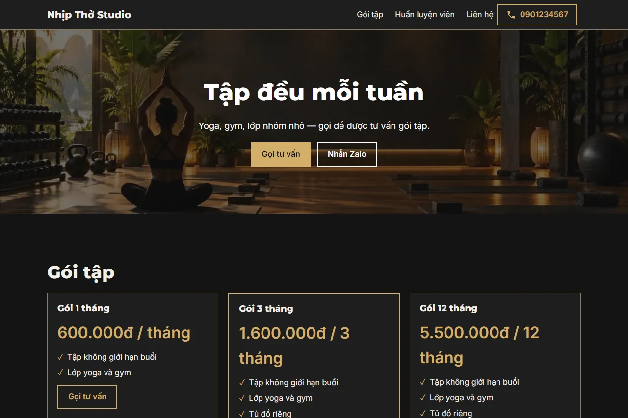 Mẫu Phòng yoga và gym nhỏ trên máy tính