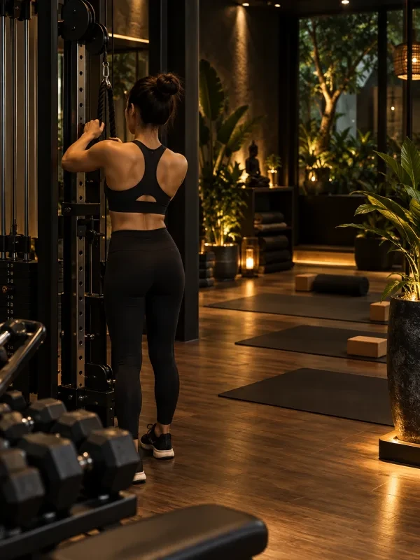 Huấn luyện viên nhìn từ phía sau chỉnh máy kéo cáp