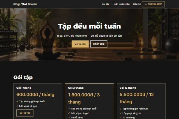 Mẫu Phòng yoga và gym nhỏ
