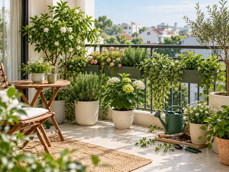 Ban công gọn gàng với các chậu cây
