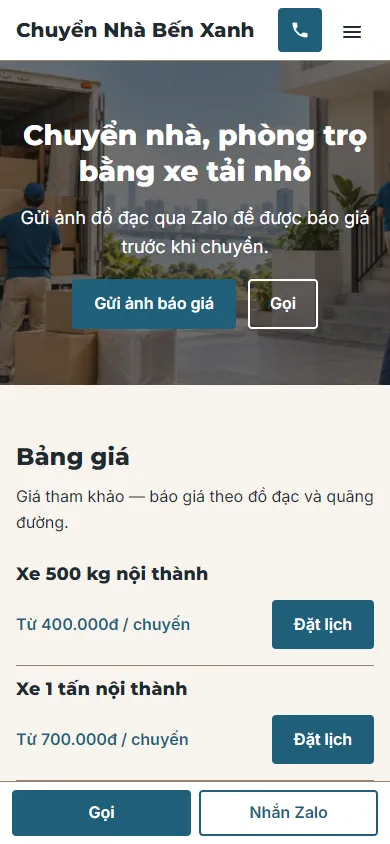 Mẫu Chuyển nhà xe tải nhỏ trên điện thoại