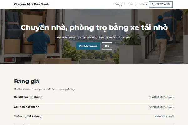 Mẫu Chuyển nhà xe tải nhỏ