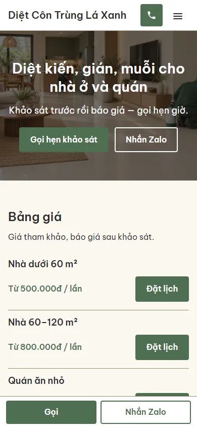 Mẫu Diệt côn trùng tại nhà trên điện thoại