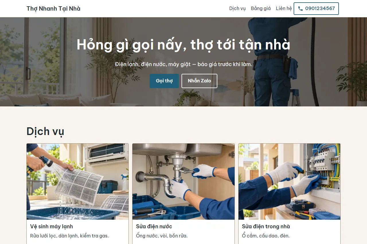 Mẫu Thợ điện nước tại nhà trên máy tính