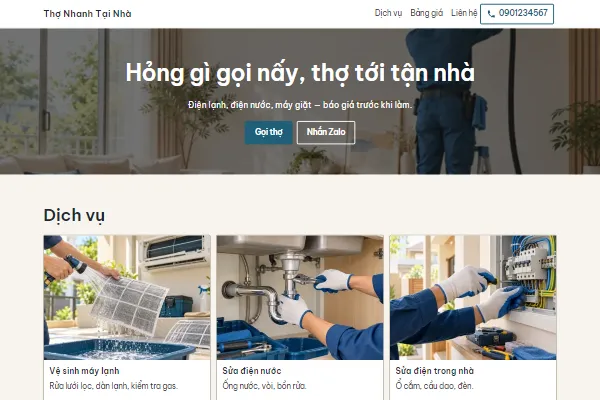 Mẫu Thợ điện nước tại nhà
