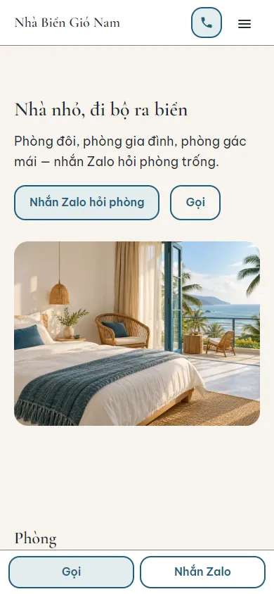 Mẫu Homestay gần biển trên điện thoại