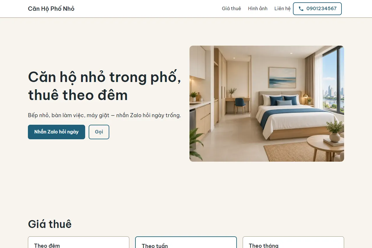 Mẫu Căn hộ ngắn ngày trong phố trên máy tính