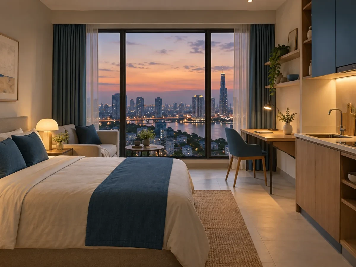 Phố lúc chạng vạng nhìn từ cửa sổ