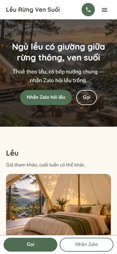 Mẫu Khu cắm trại lều có giường trên điện thoại