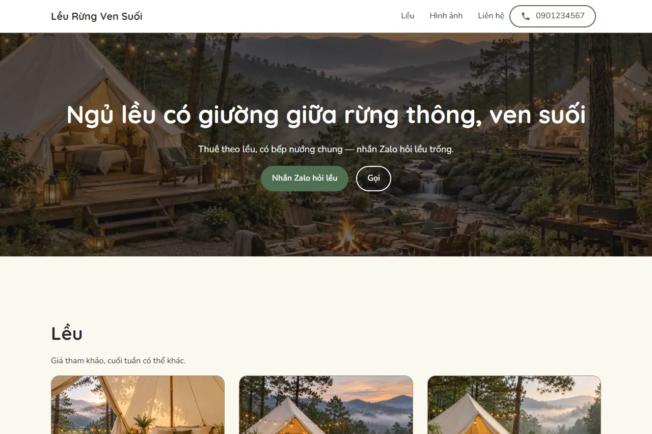 Mẫu Khu cắm trại lều có giường trên máy tính