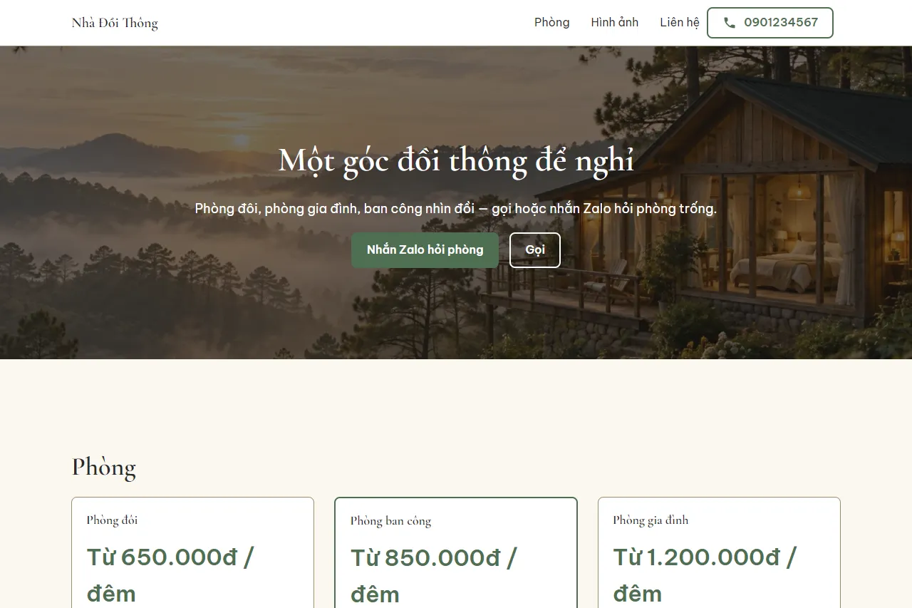 Mẫu Homestay đồi thông trên máy tính