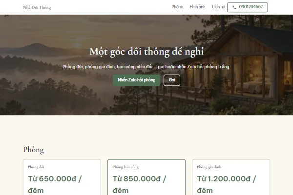 Mẫu Homestay đồi thông