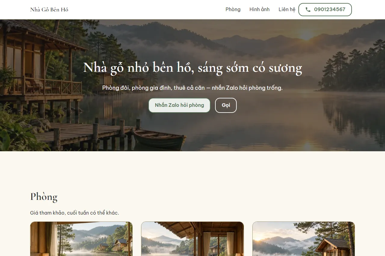 Mẫu Homestay nhà gỗ ven hồ trên máy tính