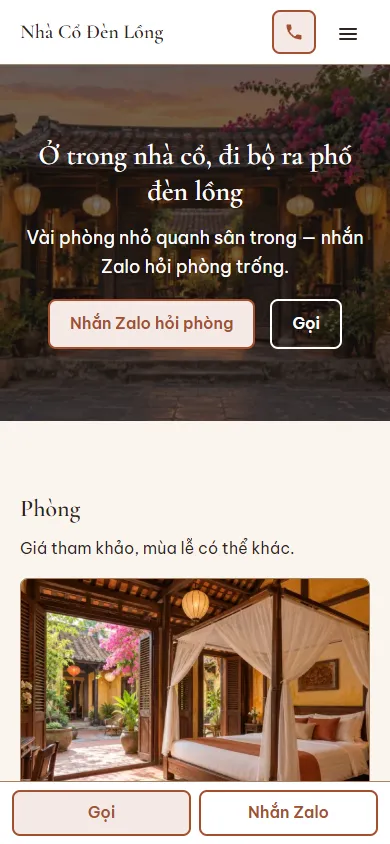 Mẫu Homestay nhà cổ trên điện thoại