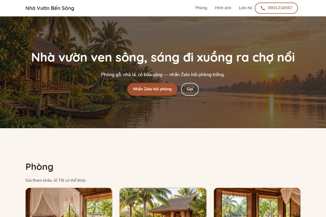 Mẫu Homestay nhà vườn ven sông trên máy tính