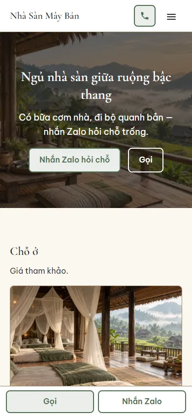 Mẫu Homestay nhà sàn ở bản trên điện thoại