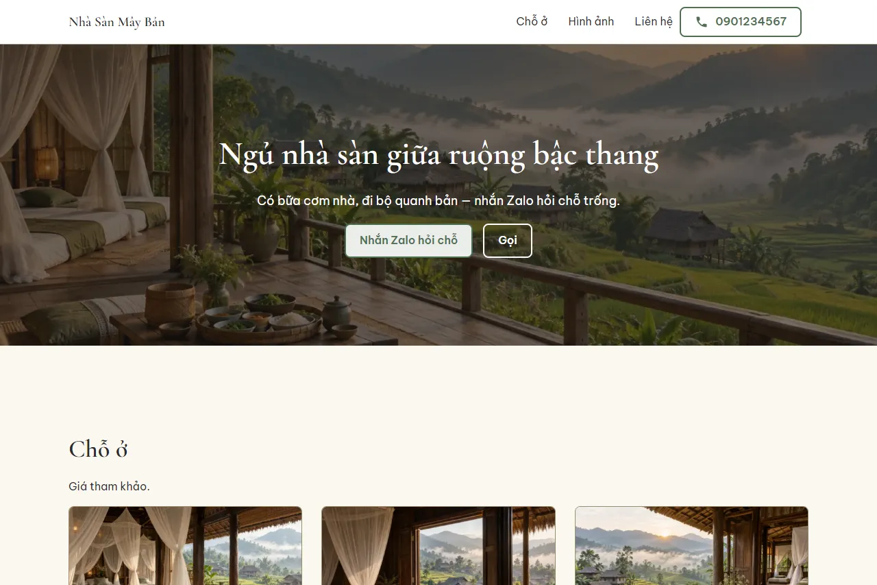 Mẫu Homestay nhà sàn ở bản trên máy tính