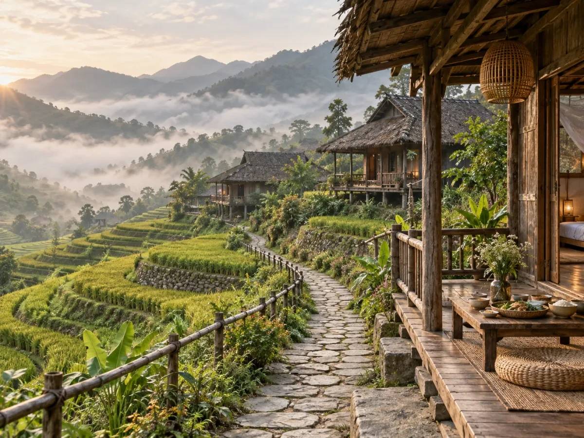 Lối đi giữa ruộng bậc thang