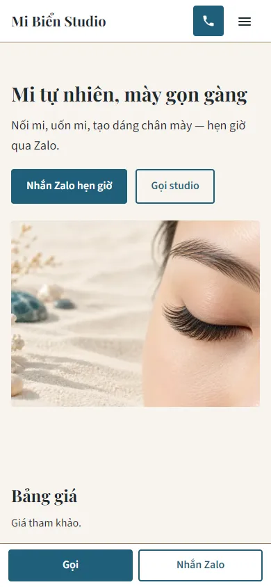 Mẫu Shop nối mi, chân mày trên điện thoại