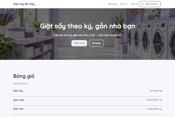 Mẫu Shop giặt sấy
