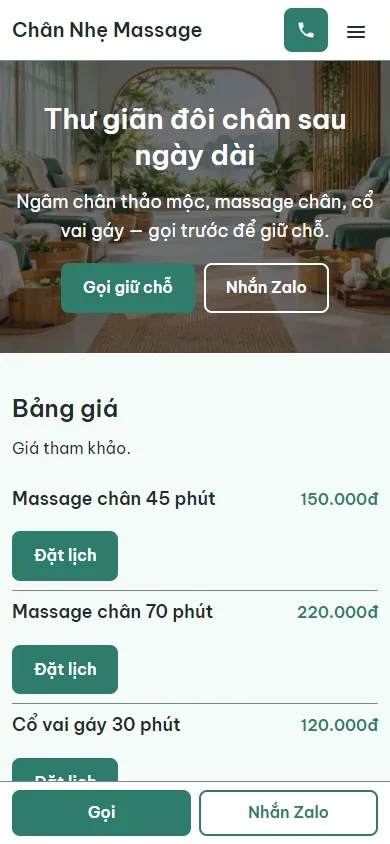 Mẫu Shop massage chân trên điện thoại