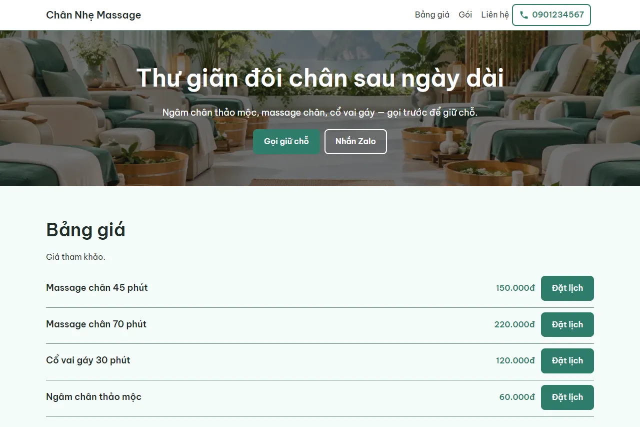 Mẫu Shop massage chân trên máy tính