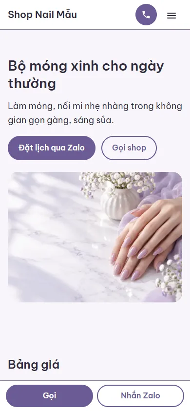 Mẫu Shop nail trẻ trung trên điện thoại