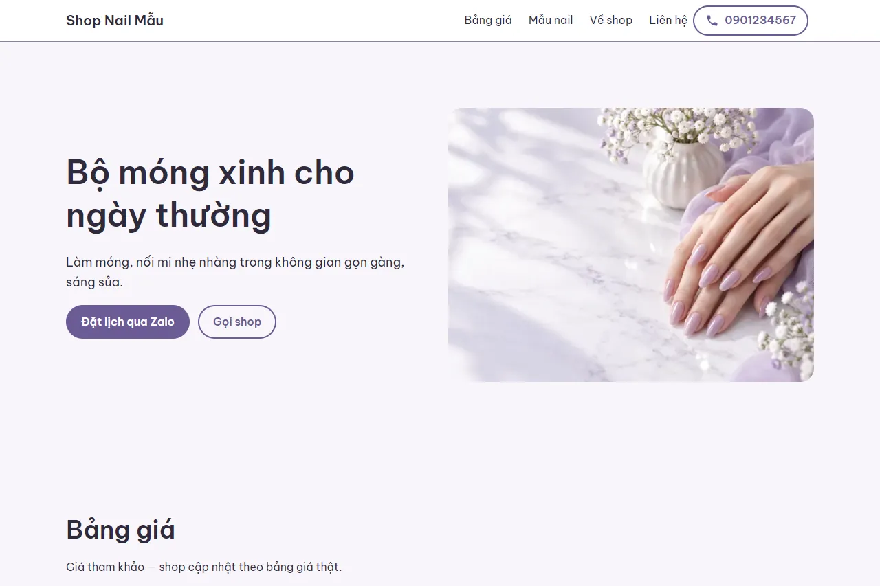 Mẫu Shop nail trẻ trung trên máy tính