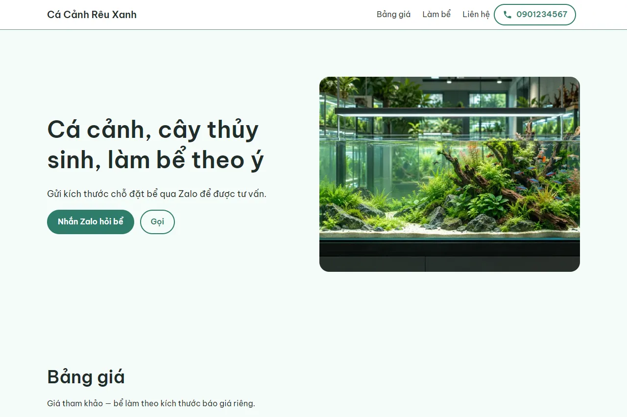 Mẫu Shop cá cảnh, thủy sinh trên máy tính