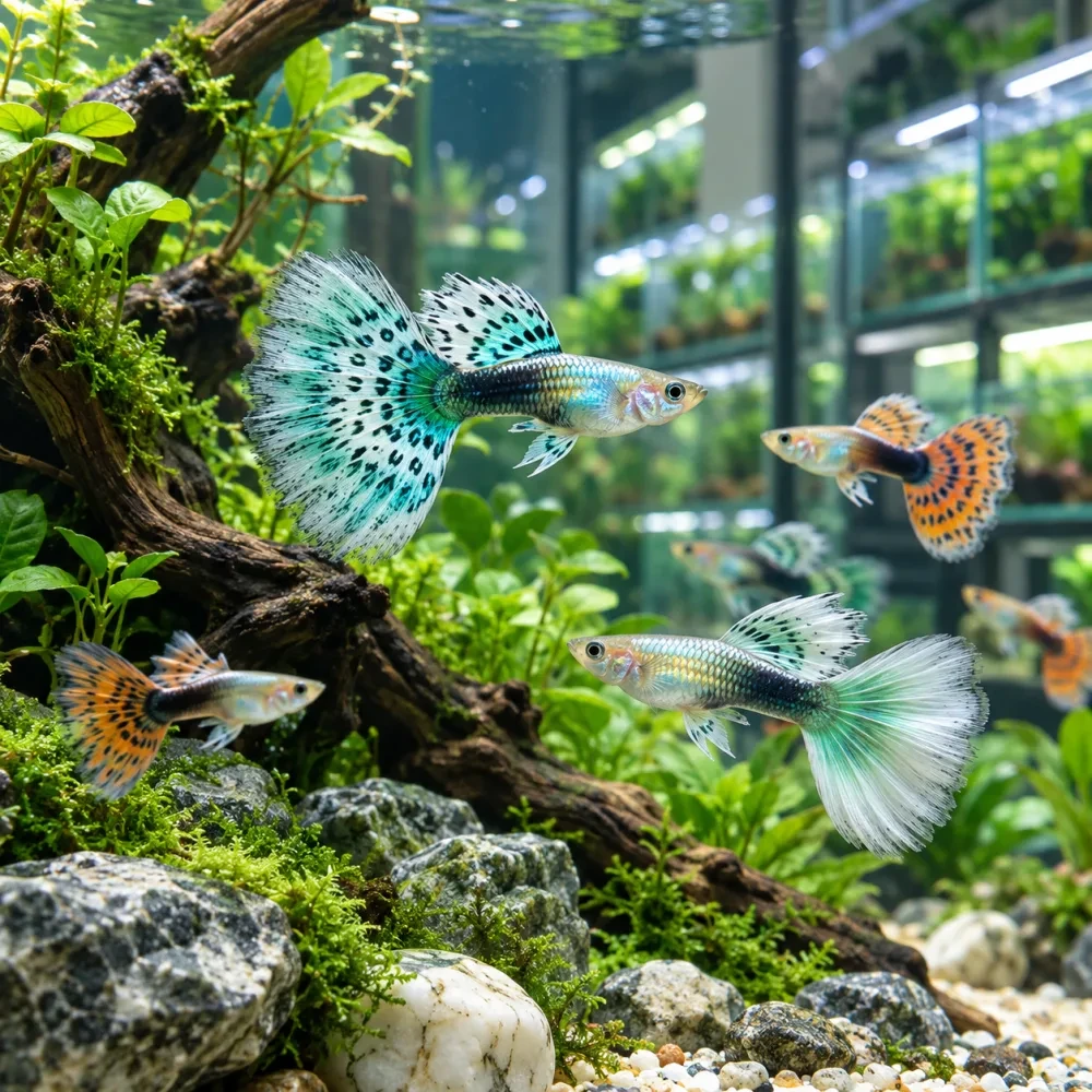 Cận cảnh cá bảy màu đuôi sặc sỡ