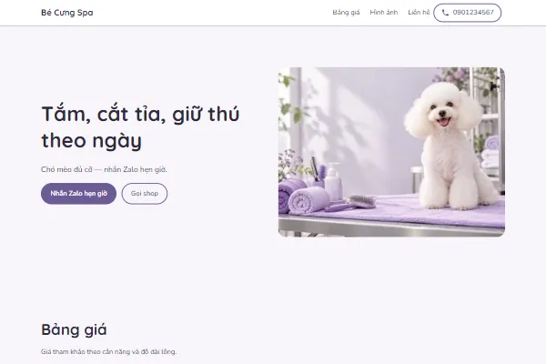 Mẫu Shop chăm sóc thú cưng