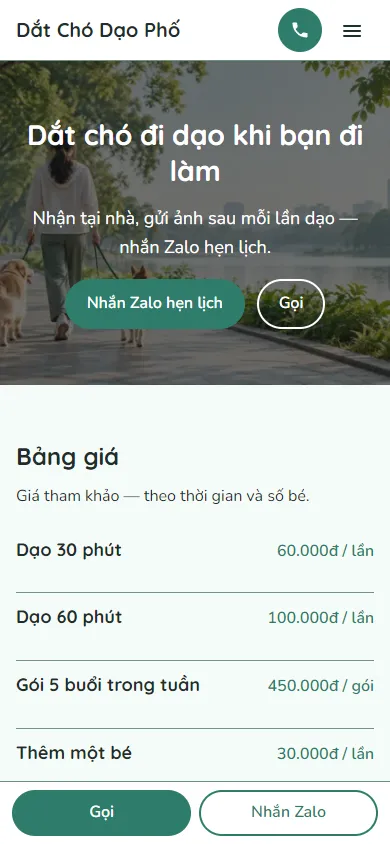 Mẫu Dắt chó đi dạo trên điện thoại