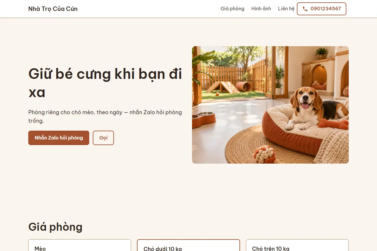 Mẫu Khách sạn chó mèo trên máy tính