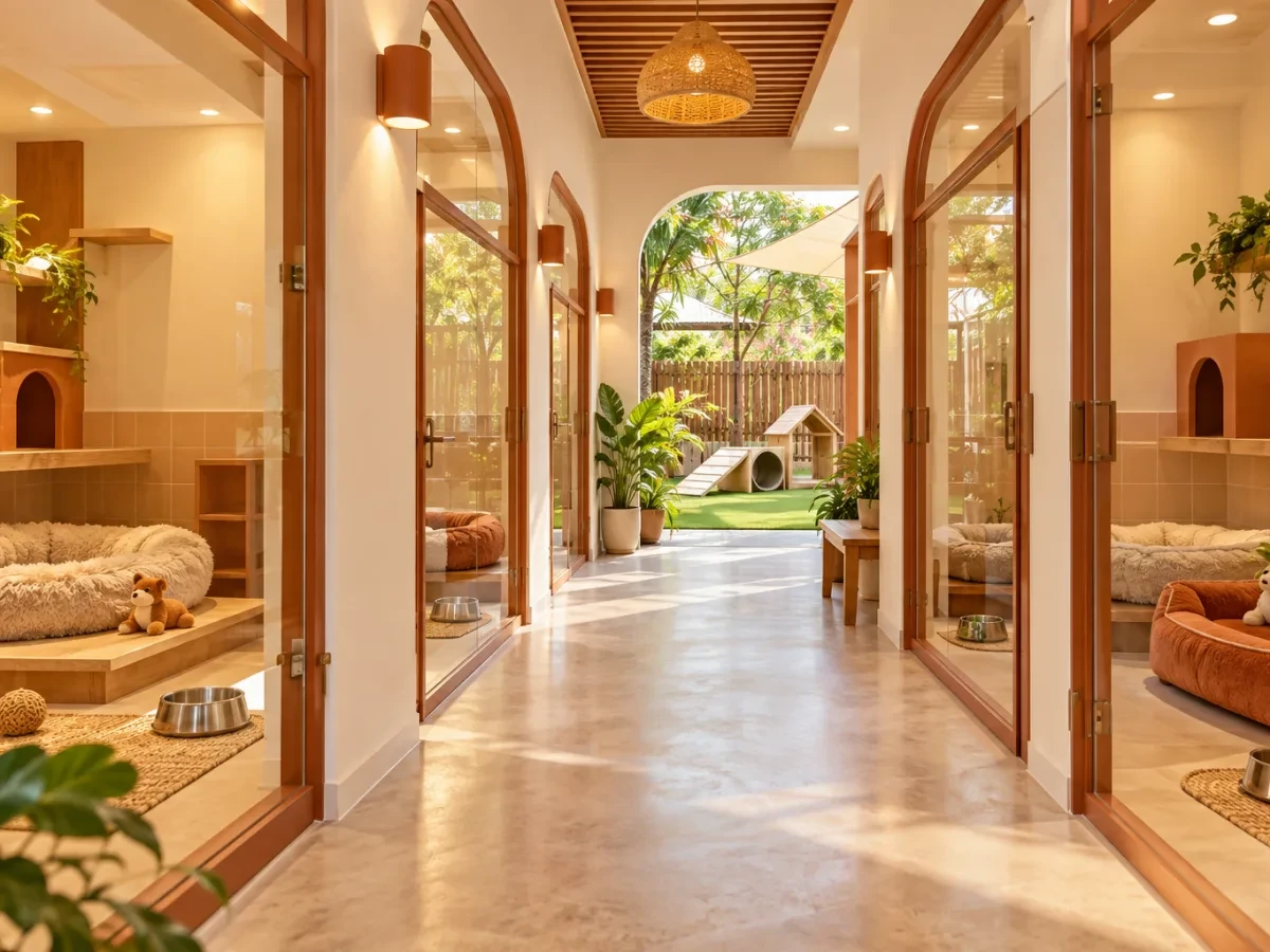 Hành lang sạch với các phòng thú cưng