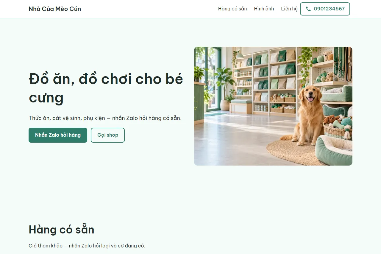 Mẫu Cửa hàng đồ thú cưng trên máy tính