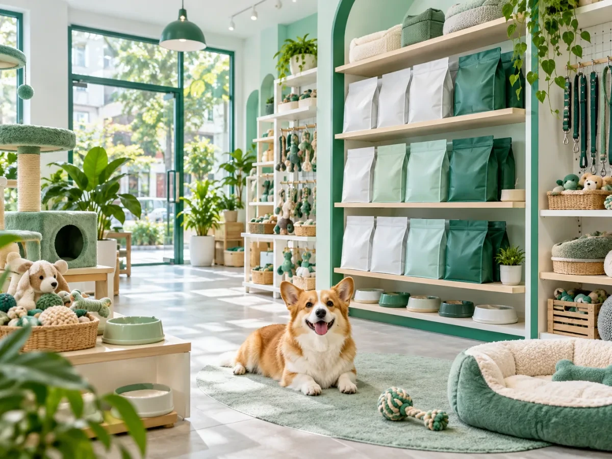 Trong shop có kệ hàng gọn và cây xanh