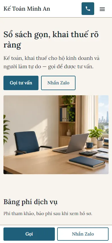 Mẫu Kế toán hộ kinh doanh trên điện thoại