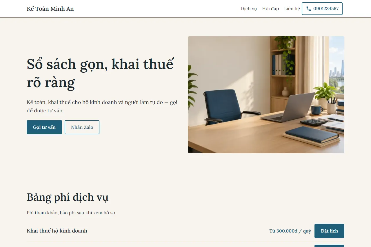 Mẫu Kế toán hộ kinh doanh trên máy tính