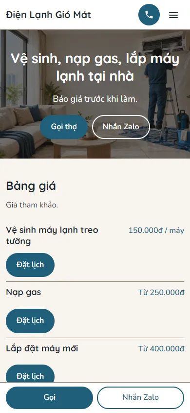 Mẫu Thợ máy lạnh trên điện thoại