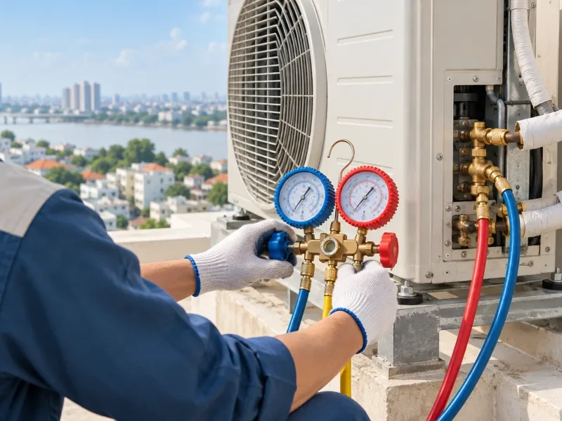 Đồng hồ đo gas nối vào dàn nóng máy lạnh