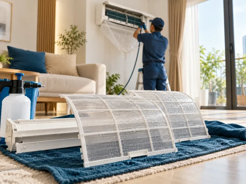 Lưới lọc máy lạnh sạch phơi trên khăn