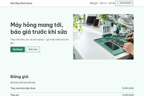 Mẫu Sửa điện thoại, laptop