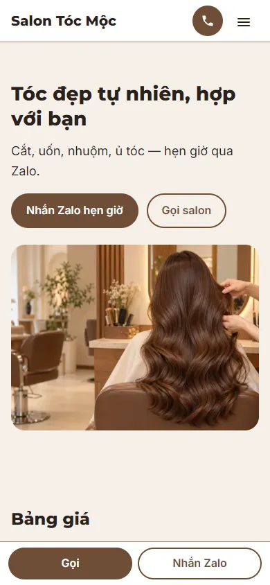 Mẫu Salon tóc nữ trên điện thoại