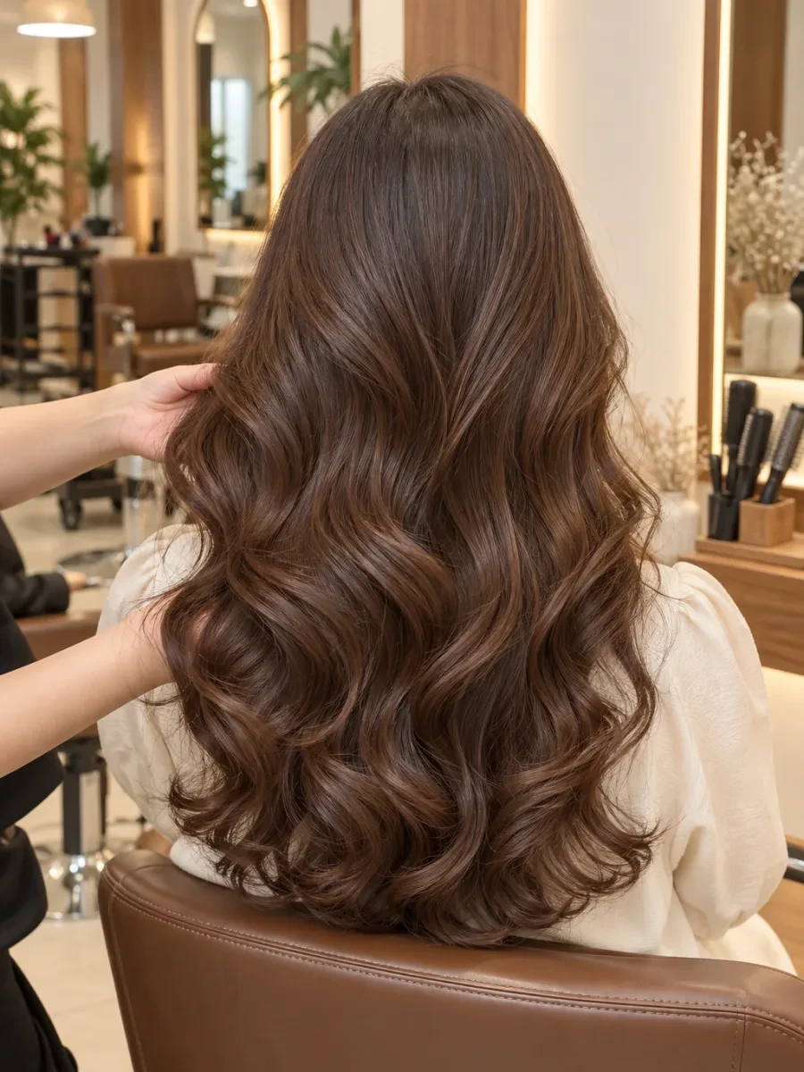 Phía sau mái tóc uốn xoăn lơi
