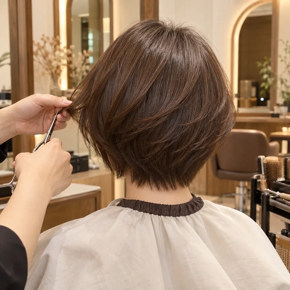 Phía sau mái tóc ngắn tỉa tầng